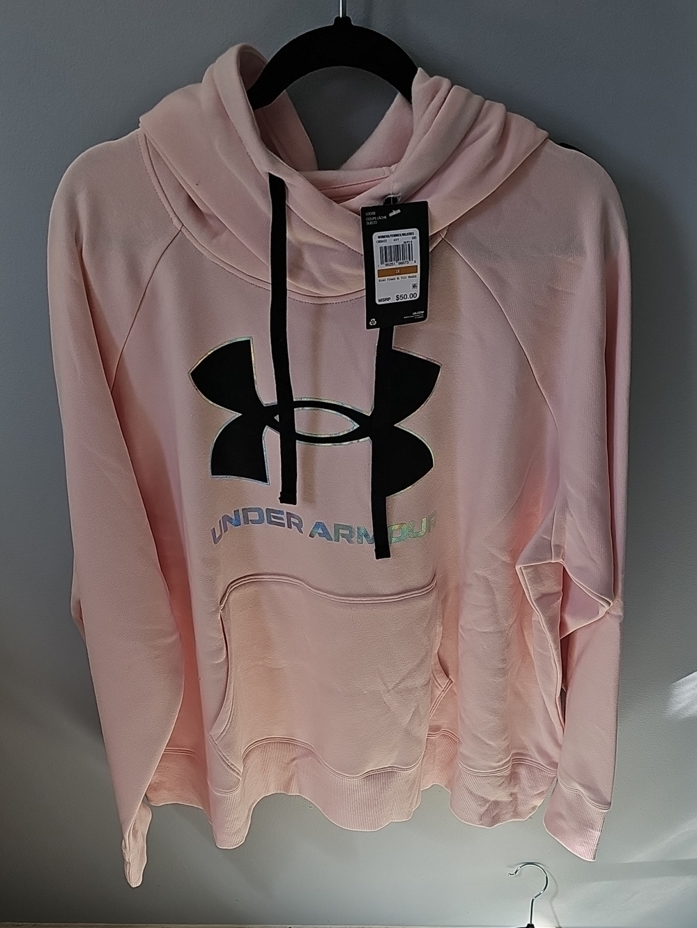Under Armour Pastel Pink Pullover Hoodie with Black Logo